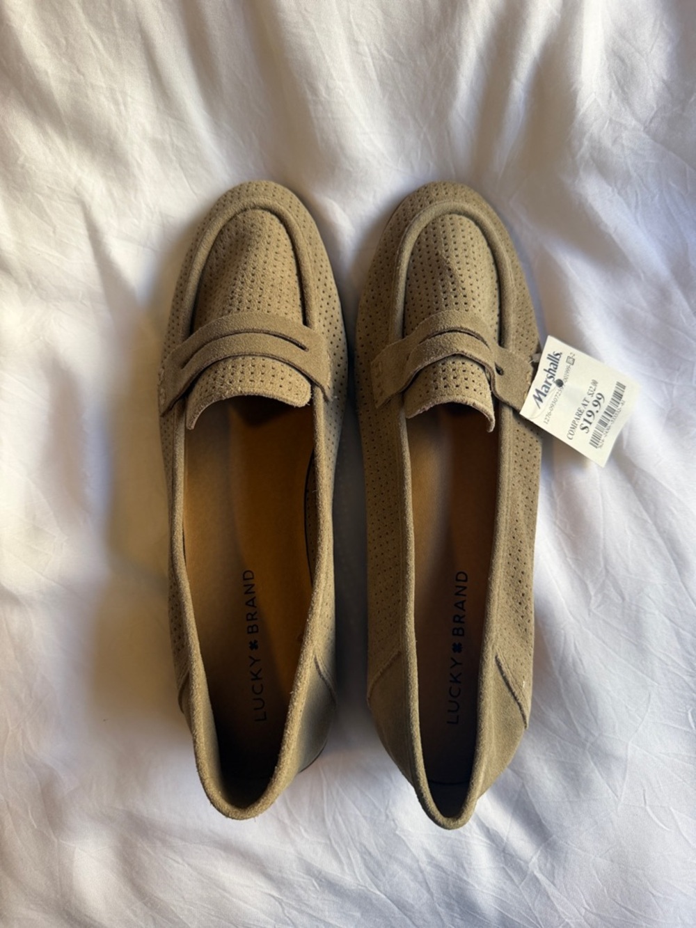 NWT Lucky Brand Taupe Suede Penny Loafers